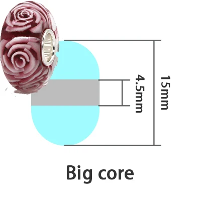 Big core Ювелирные изделия с омелой, 925 пробы, серебряный, розовый, 3D цветы, роза, Шарм из муранского стекла, бисер, не, Подходит для европейских браслетов - Цвет: Big core