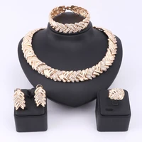 bridal dubai gold color jewelry sets crystal necklace bracelet earring nigerian wedding party fashion jewelry set
