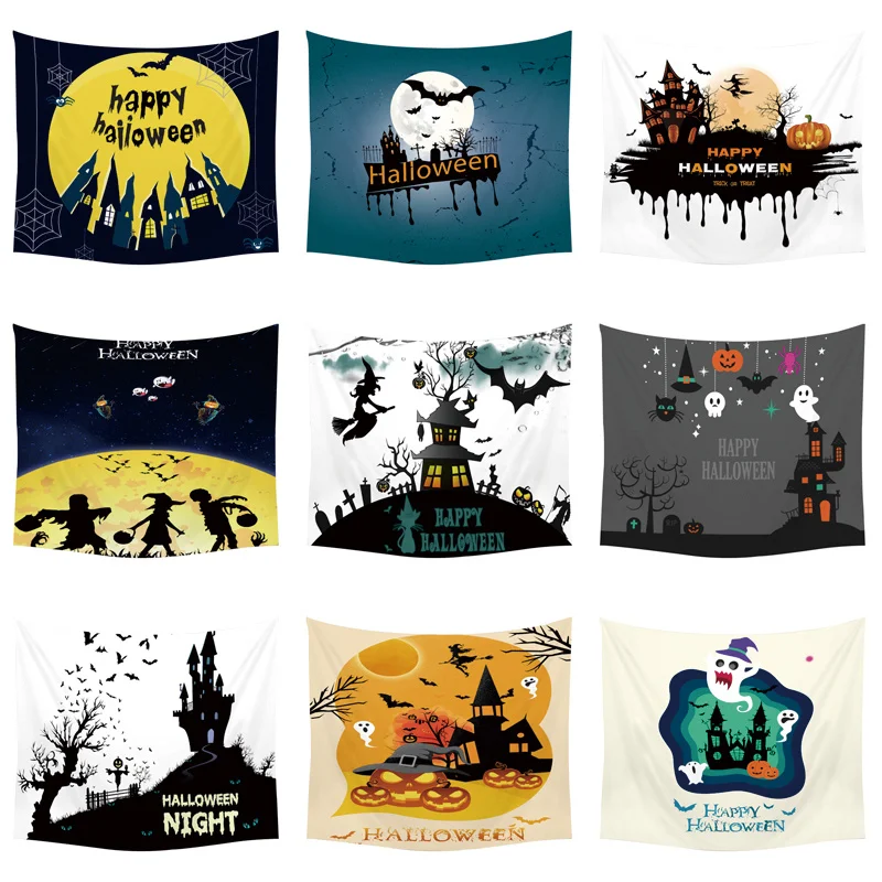 Мультфильм Хэллоуин висит большой гобелен Тыква ведьма метла стены искусства
