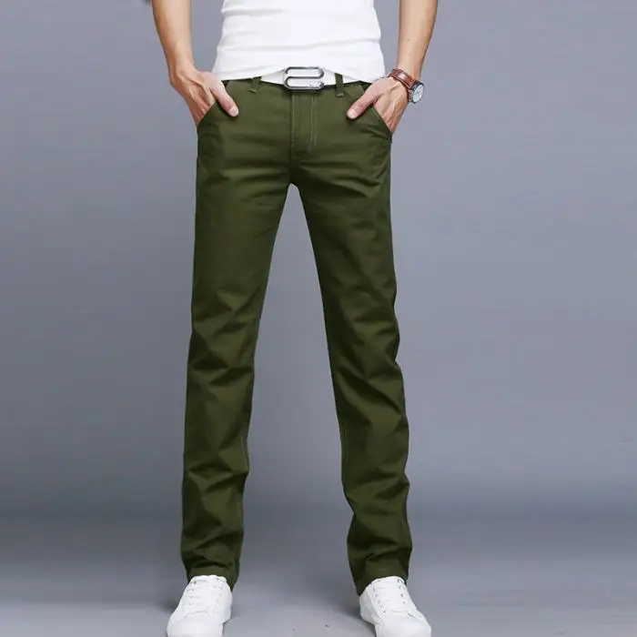 Fashion Men Business Solid Color Slim Straight Trousers Casual Long Pants Man pants Spring Autumn штаны calça masculina