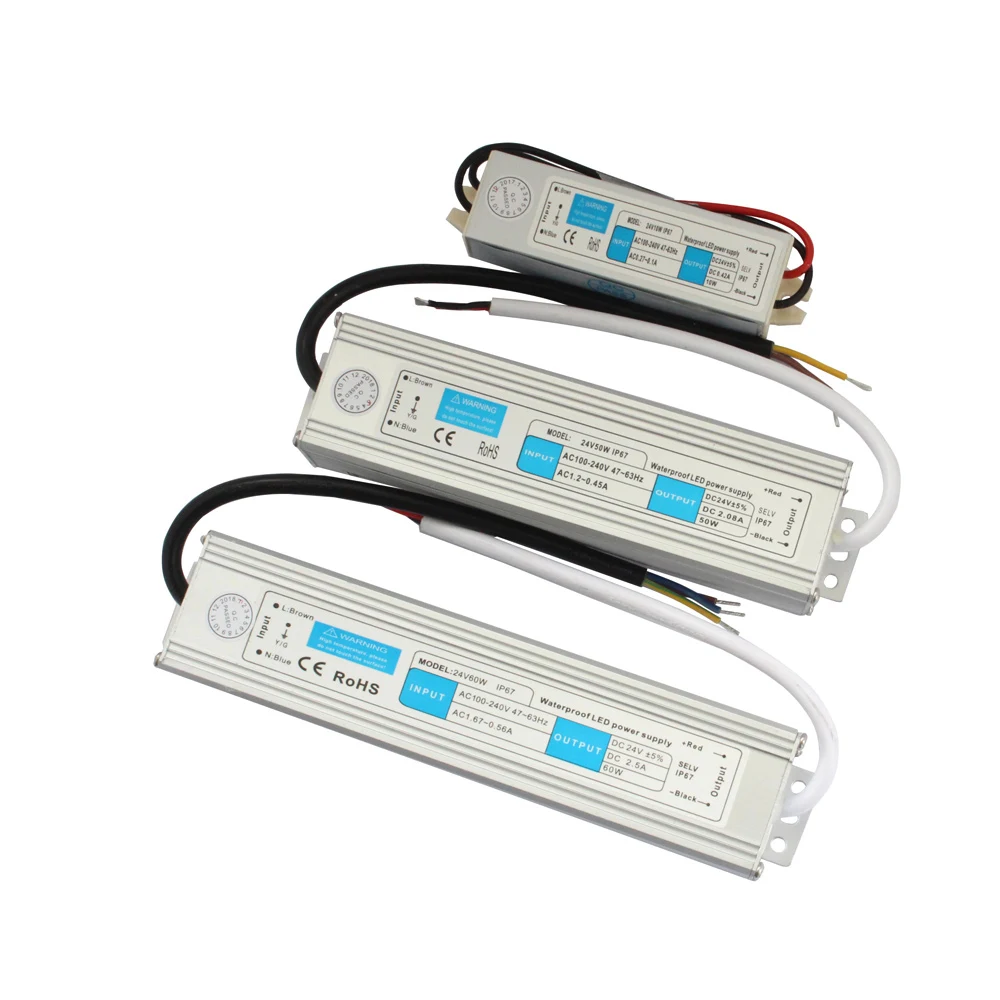 12 В Светодиодный источник питания 24 В водонепроницаемый IP67 AC 110 В 220 В к DC 24 12 Вольт Светодиодный драйвер 10 Вт 20 Вт 30 Вт 60 Вт 100 Вт 120 Вт 200 Вт трансформатор