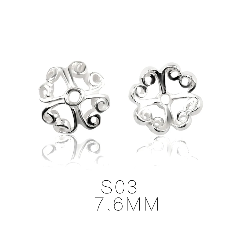 S03-7.6MM Лучшее качество, 5-8 мм, пара, Стерлинговое Серебро 925 пробы, бусины в виде цветка, бусины для ожерелья и браслета, фурнитура для изготовления ювелирных изделий - Цвет: S03-7.6MM