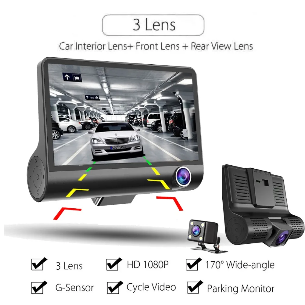 Full HD 1080P 4 0 дюйма Трехходовой Dash Cam Автомобильный регистратор DVR 170 градусов