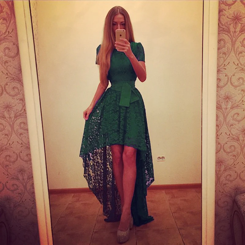 Женские Асимметричные кружевные официальные платья с коротким рукавом длинное