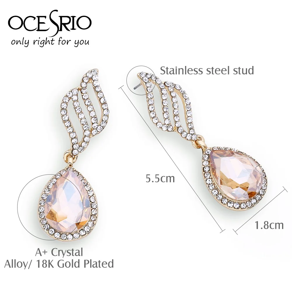 Ocesrio австрийского хрусталя серебряный воды Висячие серьги большой белый