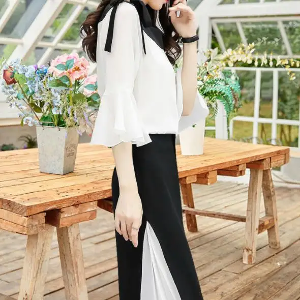 Женский шифоновый костюм-двойка комплект из блузки с широкими штанинами и брюк