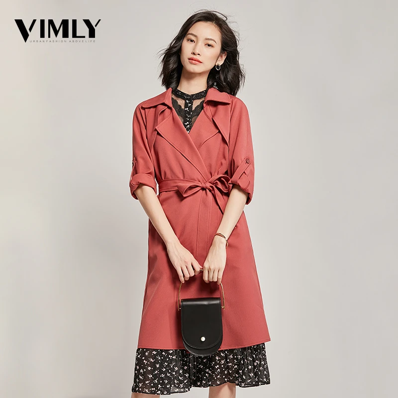 Женский Классический Тренч Vimly однотонный свободный пояс для офиса на весну и