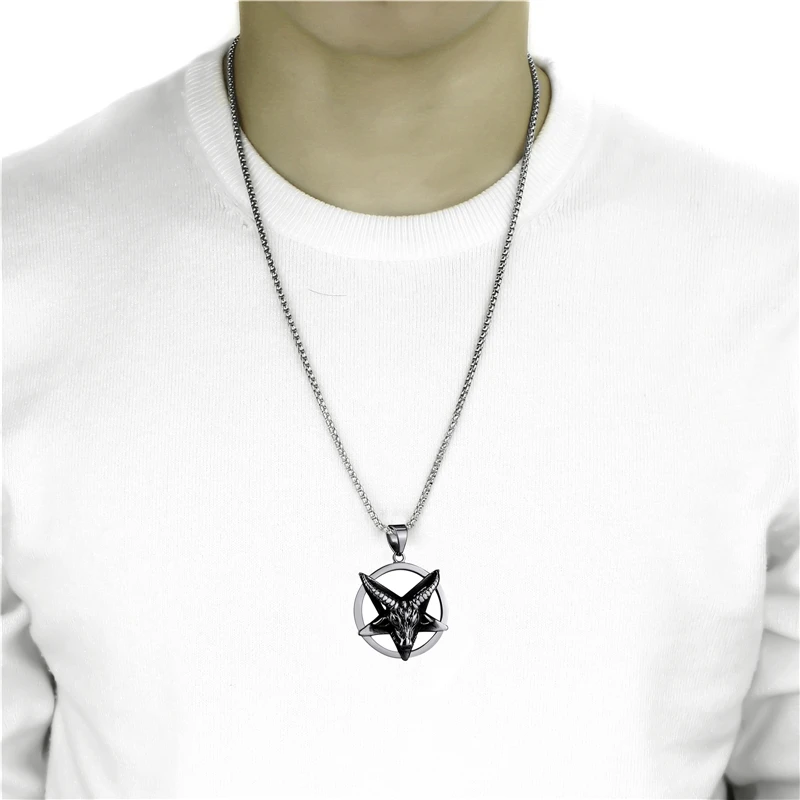 Мужская подвеска на цепочке Baphomet Goat Pentagram Devil Shar Amulet из нержавеющей стали, ювелирные изделия, длина 45-90 см.