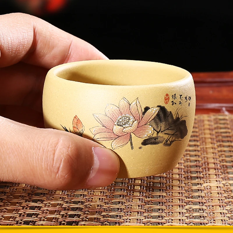 80cc китайский стиль Исин фиолетовая глиняная чашка для чая ручная роспись Лотос