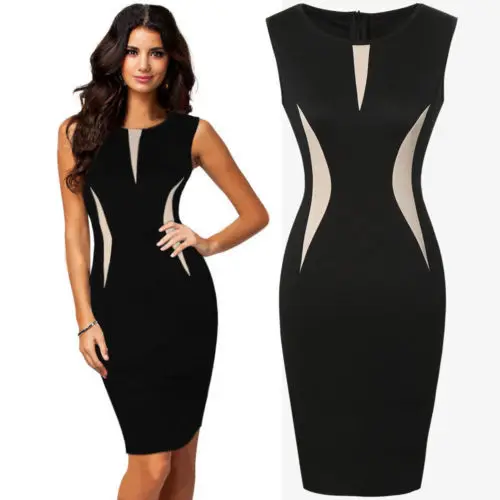 Sexy Women's Sleeveless Black Cocktail Party Working Bodycon Slim Midi Dresses | Женская одежда