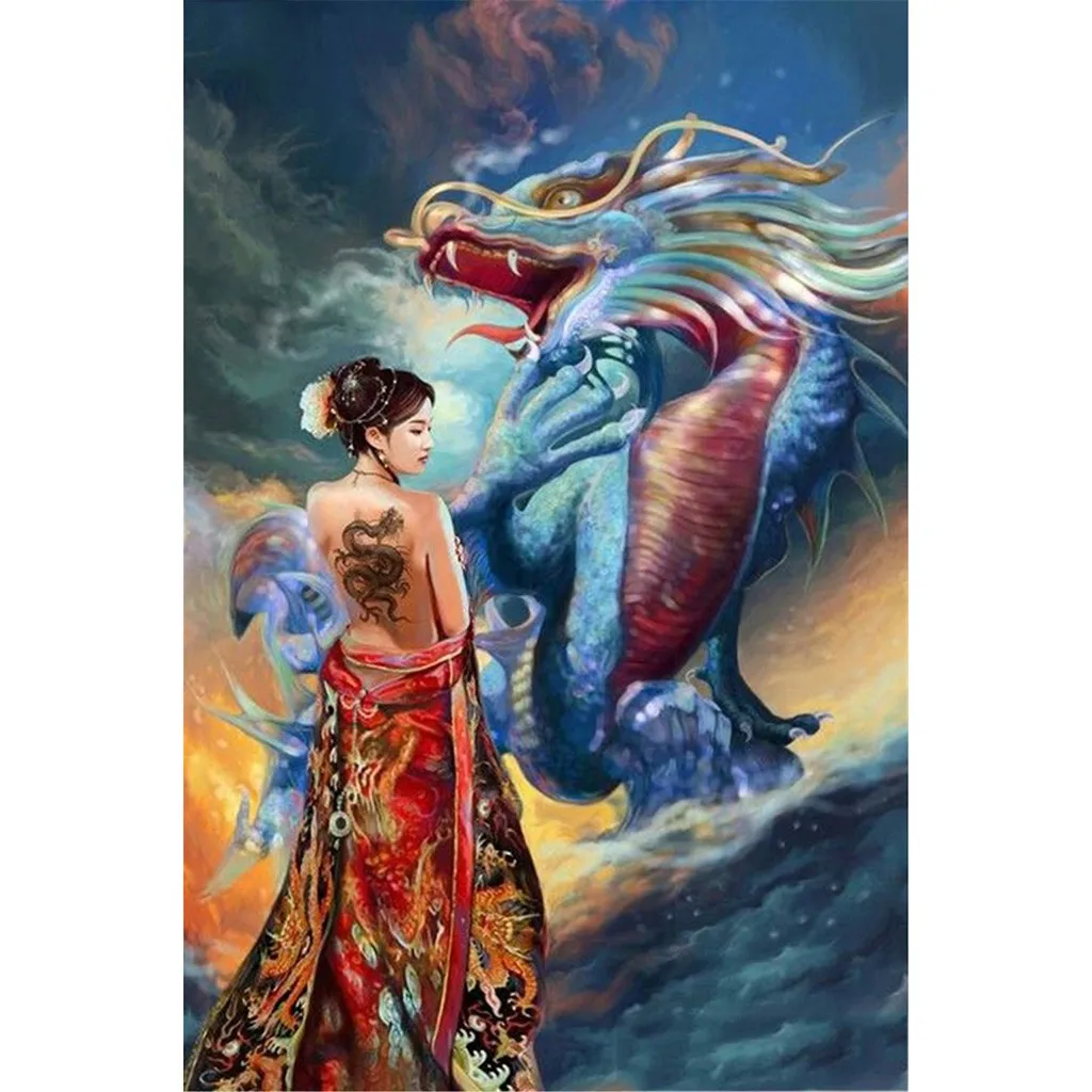 Алмазная вышивка девушка and Dragon крестиком DIY алмазная живопись Ландшафтная