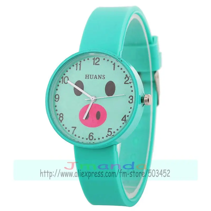 mint green 100 шт./партия, модные милые силиконовые часы с свиным носом, милые детские кварцевые повседневные часы с резиновым ремешком для детей,, желе часы - Цвет: mint green