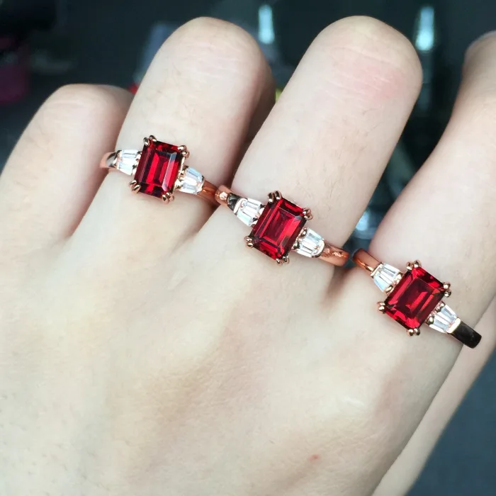 Solid Silver 925 Natural Red Square Stone Rings Women Elegant Brief Style Female Sterling Jewelry Free Ring Box Gifts | Украшения и