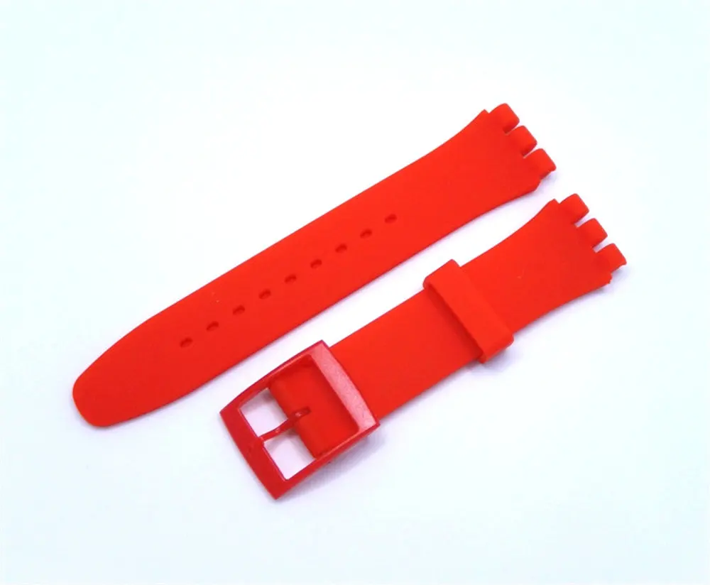 Red XBERSTAR 16 мм 17 мм 19 мм 20 мм силиконовый резиновый ремешок для часов Swatch Пряжка Ремешки для наручных часов браслет красочные ремешки - Цвет: Red