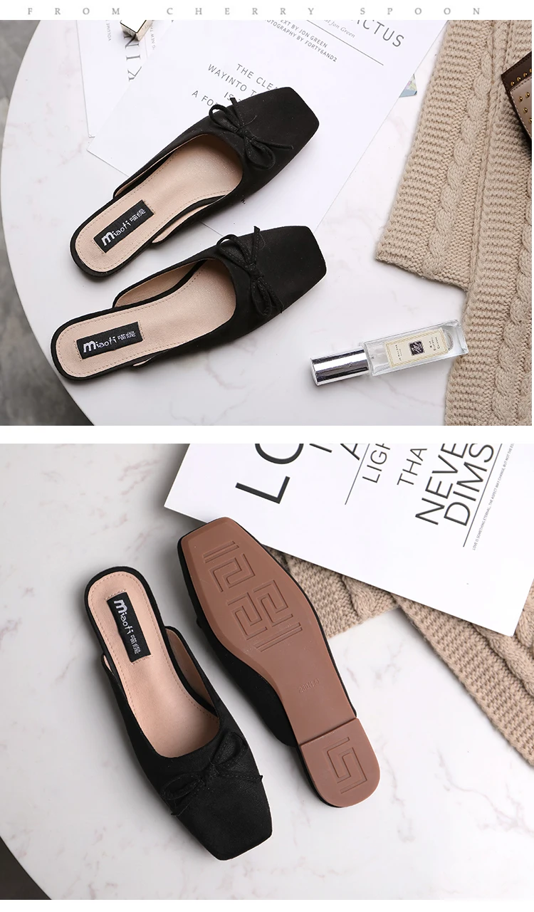 Женские тапочки сезон лето Новинка туфли на плоской подошве с квадратным носком