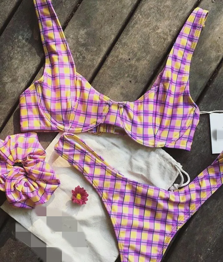 Бикини 2018 бикини Costumi Da Bagno Donna сексуальный комплект в клетку Раздельный купальник