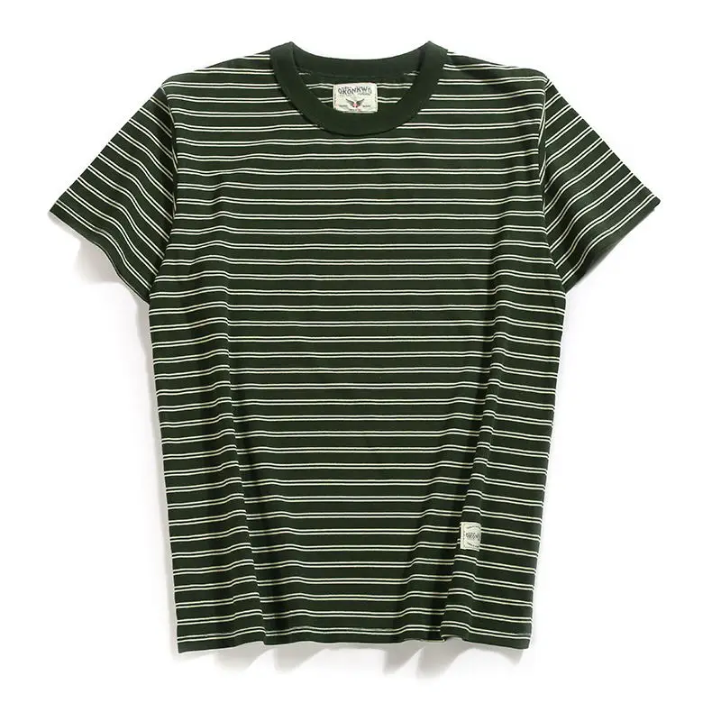 army green white Летняя Новинка, футболка в морскую полоску из хлопка, мужская повседневная Уличная трикотажная футболка, Мужская футболка в морскую полоску, брендовая одежда - Цвет: army green white