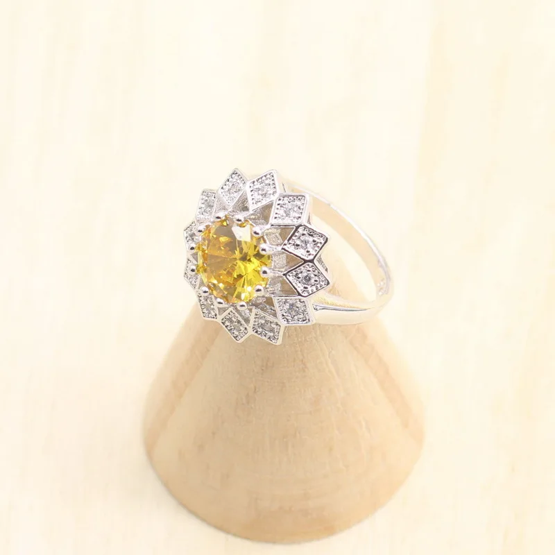 Женский комплект свадебных украшений серебряные сережки подвески с желтым