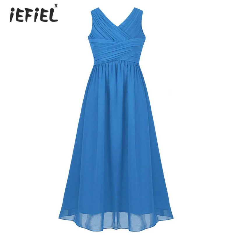 Шифоновое длинное платье для девочек без рукавов с цветочным рисунком свадьбы