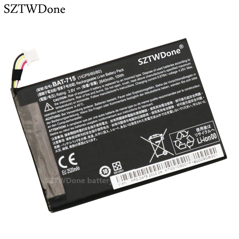 SZTWDone BAT 715 (с 4 кабелями) 2640 мАч аккумулятор для планшета Acer Iconia Tab B1 A71 1ICP5/60/80 3 8 в 10