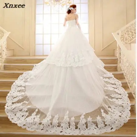 Vestido de Noiva Платья принцессы Наплечная аппликация для женской футболки кружевное милое Пышное Бальное Платье Свадебное платье Robe De Mariee - Цвет: Белый
