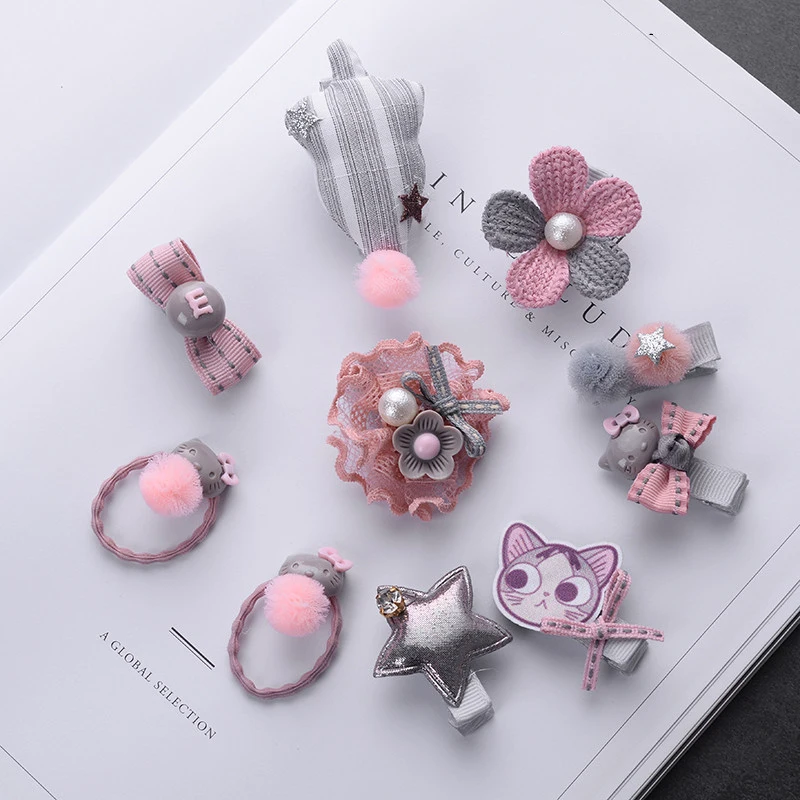 pink gray BalleenShiny 10 шт./компл. для маленьких девочек заколка для волос, повязка на голову, комплект для детей с изображением животных, комплект из двух частей заколка для волос принцесс Головные уборы аксессуары - Цвет: pink gray