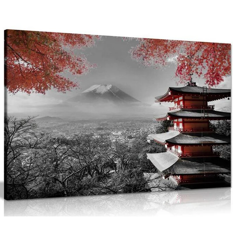 

5D Diy Diamond Painting Japanese Temple Autumn Black White Red scenery Full square Rhinestones Mosaic diamond Embroidery Z1236