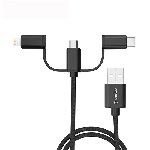 ORICO 3в1 USB кабель type C Lighting Micro зарядный кабель для iPhone X 7 8 Plus IOS для Xiaomi huawei samsung кабели быстрой зарядки - Цвет: Black