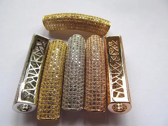 

AAA grade 10x40mm 6pcs pave metal spacer &cubic zirconia crystal column tube curve silver gold mixed jewelry beads