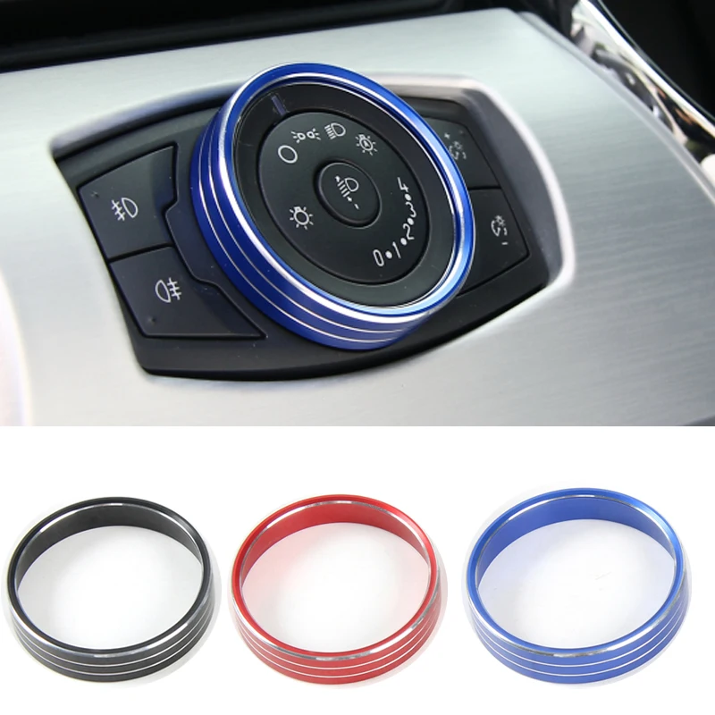 HYZHAUTO 1Pcs Car Accessories Aluminium Alloy Headlight Switch Knob Button Decoration Trim Ring For Ford Mustang 2015+ 3 Colors