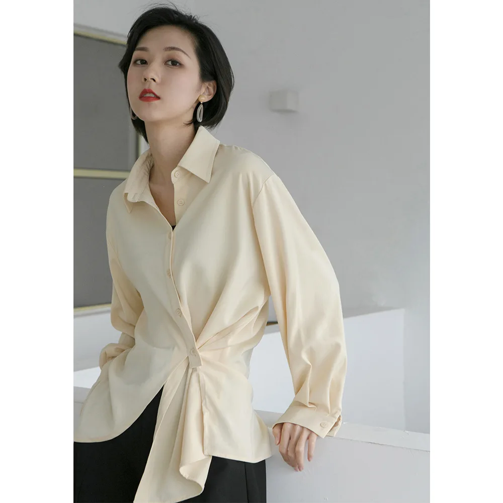 

women solid color shirts irregular long sleeve tops