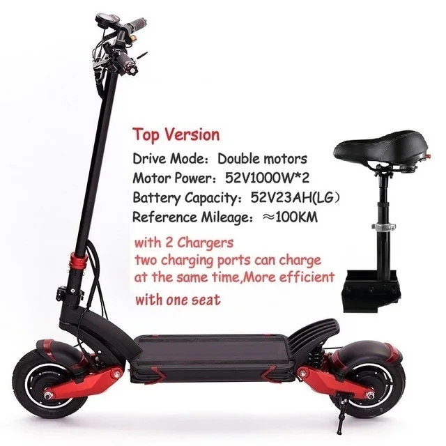 Top 2 charger Seat Новейшая модель; нулевой 10X скутер 10 дюймов двойной двигатель высокое Скорость электрический скутер 52 в 2000 Вт внедорожный е-скутер способный преодолевать Броды 65 км/ч, придавая подарочный пакет - Цвет: Top 2 charger Seat