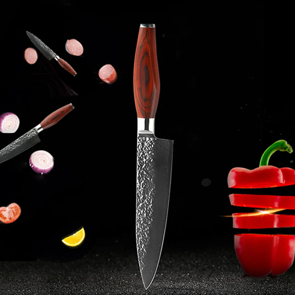 Нож шеф повара FINDKING дамасский стальной нож 8 дюймов с цветной деревянной ручкой 67