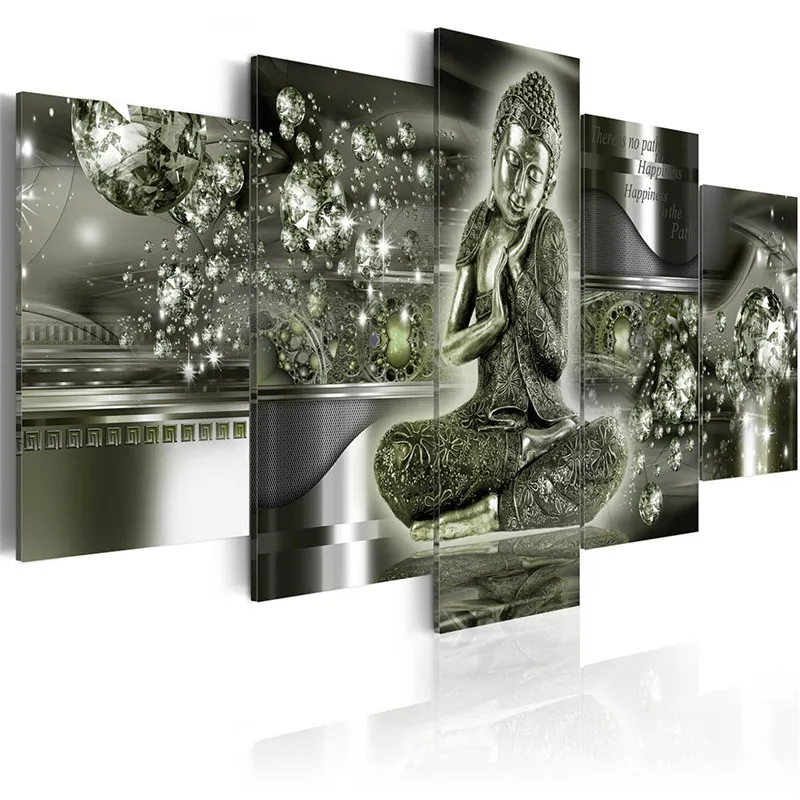 Canvas Wall Art Pictures Home Decoration Living Room 5 Pieces Buddha Statue Painting HD Print Poster Framework Bedroom Decor|Рисование и