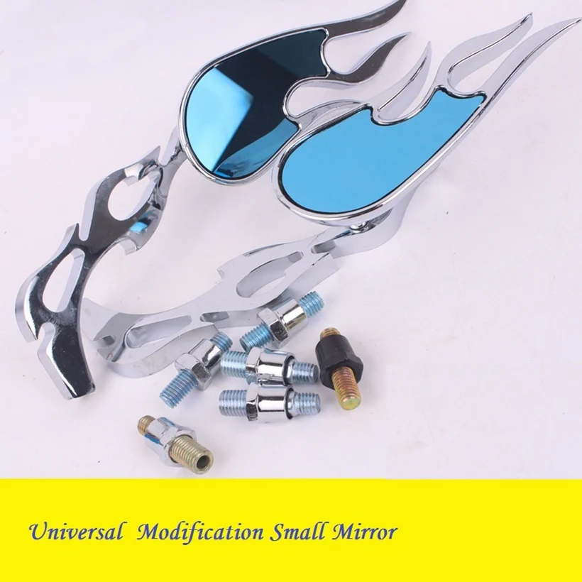 Бесплатная Доставка УНИВЕРСАЛЬНЫЙ CHROME 10 мм Мотоциклов Зеркало Пламя Пара