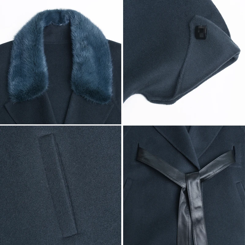 

HDHOHR 2019 Hot Sale Cashmere Coat Women Winter Collar With Natural Real Mink Fur Jacket Fashion Genuine Mink Fur Coats Female