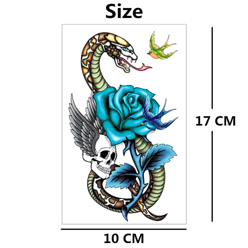 SHNAPIGN синяя Роза змея временная татуировка боди арт флэш стикер татуировки s 17*10 см