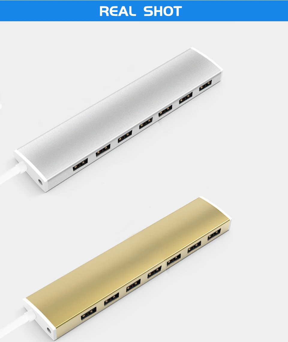7-Порты и разъёмы USB 2,0 концентратор 60 см кабель Портативный до 480 Мбит/с цвет серебристый, золотой высокое Скорость платные сплиттер для Мульти USB устройств