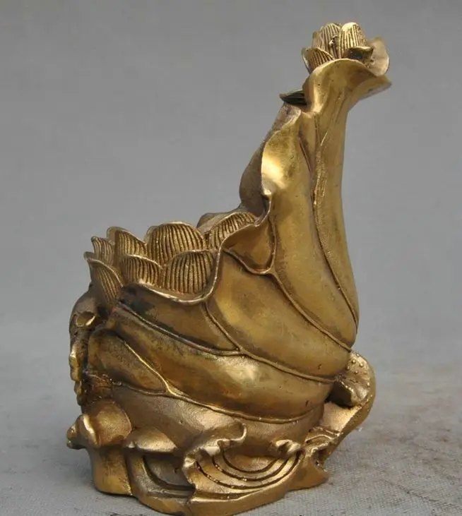 Помеченная китайская Чистая латунь лотоса богатство счастливая Статуэтка рыбы