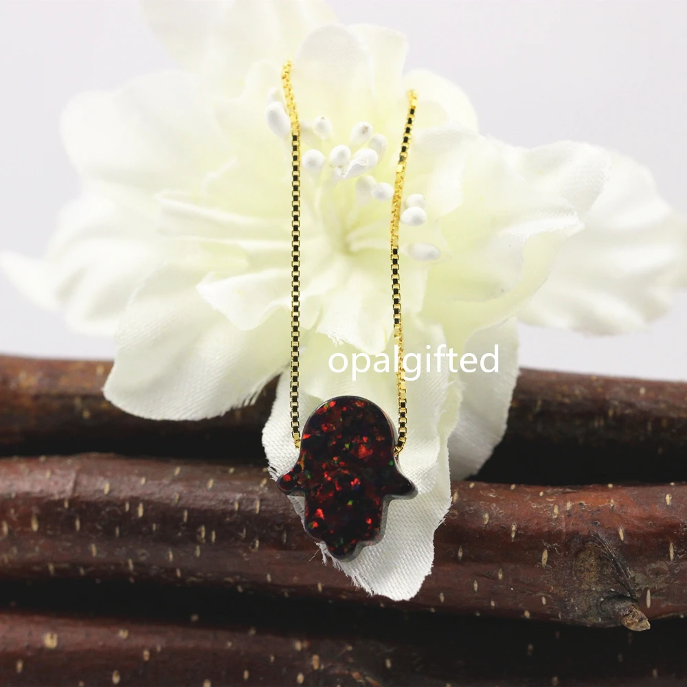 (1 шт./лот) Бесплатная доставка OP71 черное синтетическое опаловое ожерелье Hamsa опал