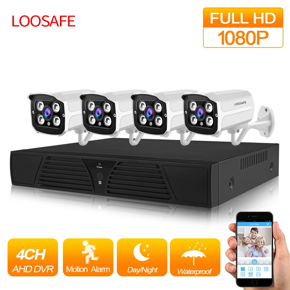 LOOSAFE 4-канальная система видеонаблюдения 2-мегапиксельная HDMI AHD CCTV камера уличная