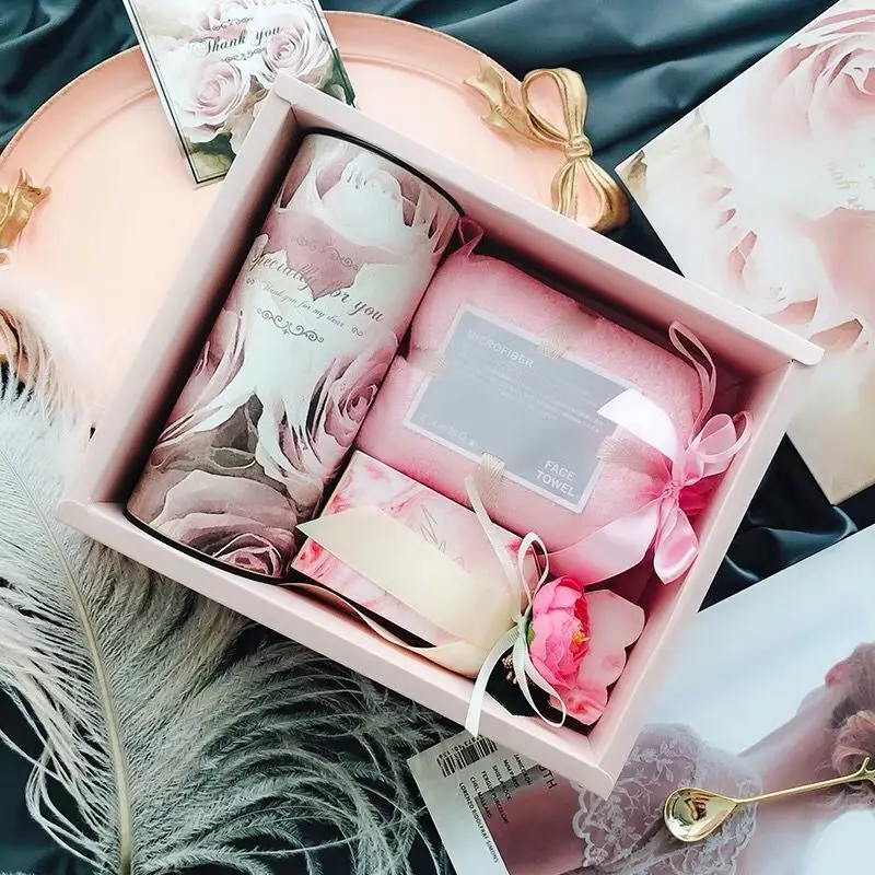 pink set A 1 Набор возвращенных подарков для свадьбы, коробка для конфет, Подарочная сумка, подарок подружки невесты, подарок, розовая, серая кукла, подарки для жениха, лицо, башня, керамическая чашка - Цвет: pink set A