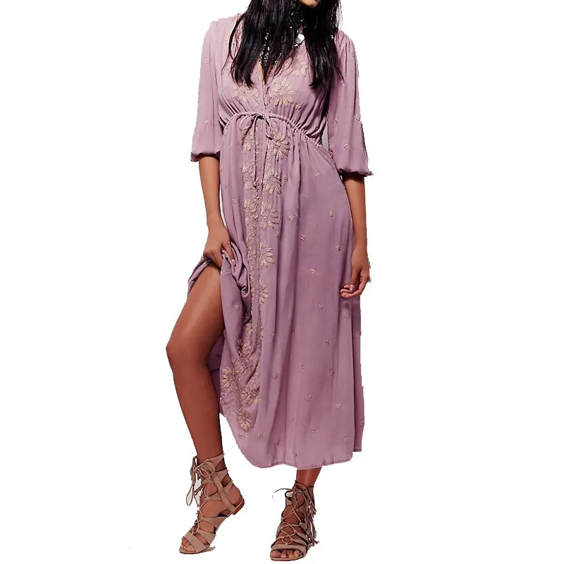 Женское платье летнее осеннее большого размера в стиле хиппи шикарная вышивка