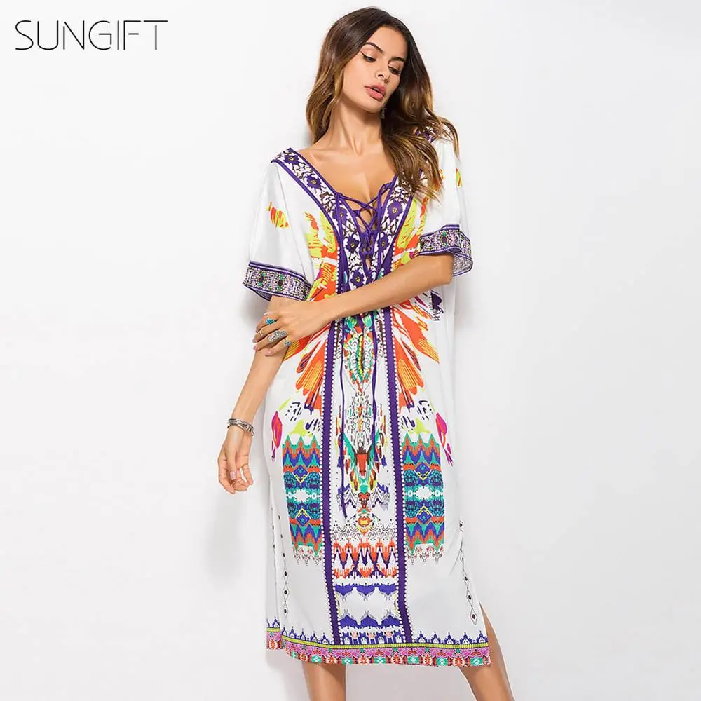SUNGIFT женское платье в африканском стиле с принтом Дашики на лето коротким рукавом
