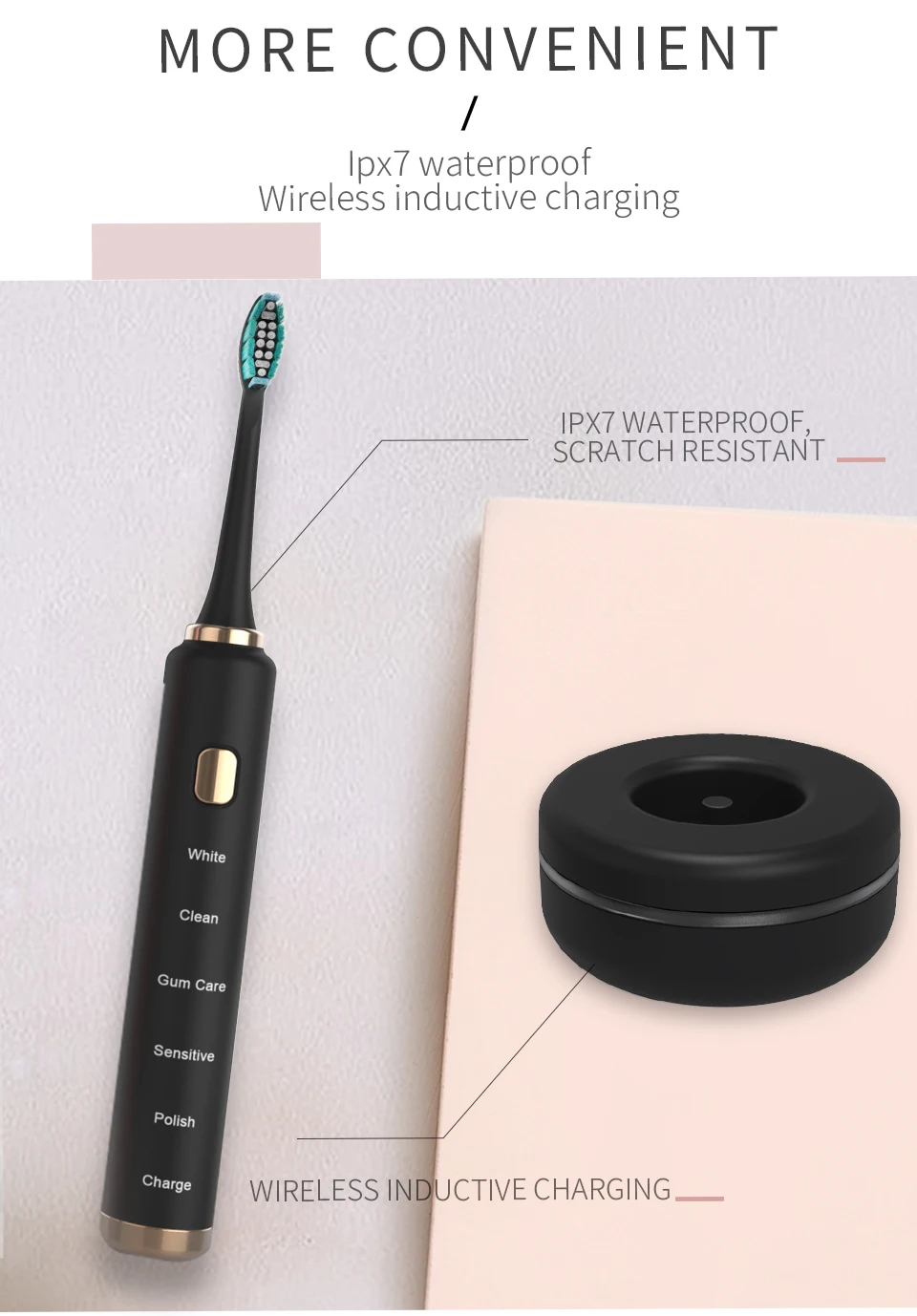 Здесь Мега электрическая звуковая зубная щетка USB заряжаемая DuPont головка щетки Вибрирующая отбеливающая 3 головки щетки умный таймер зубная щетка