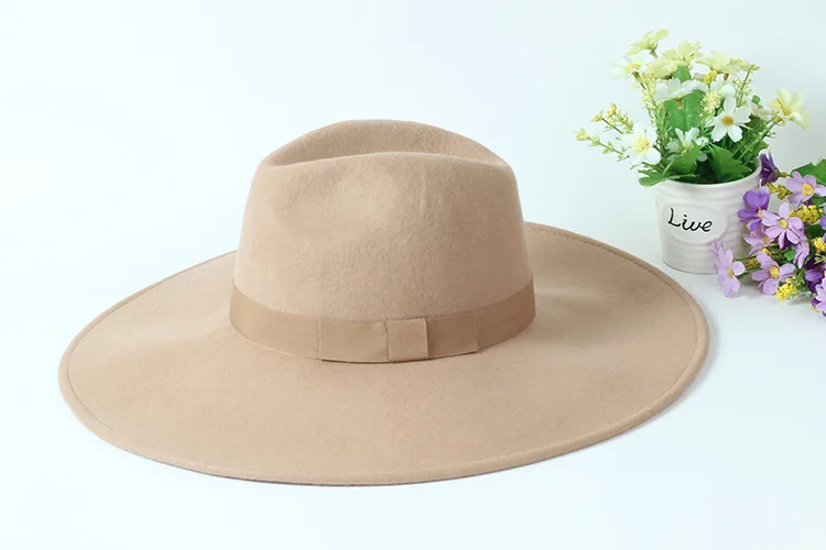 Adult Unisex Black Camel Wool Jazz Hat Men British Vintage Solid Wide Brim Bow Panama Fedora Hat Male WInter Gray Casual Hats