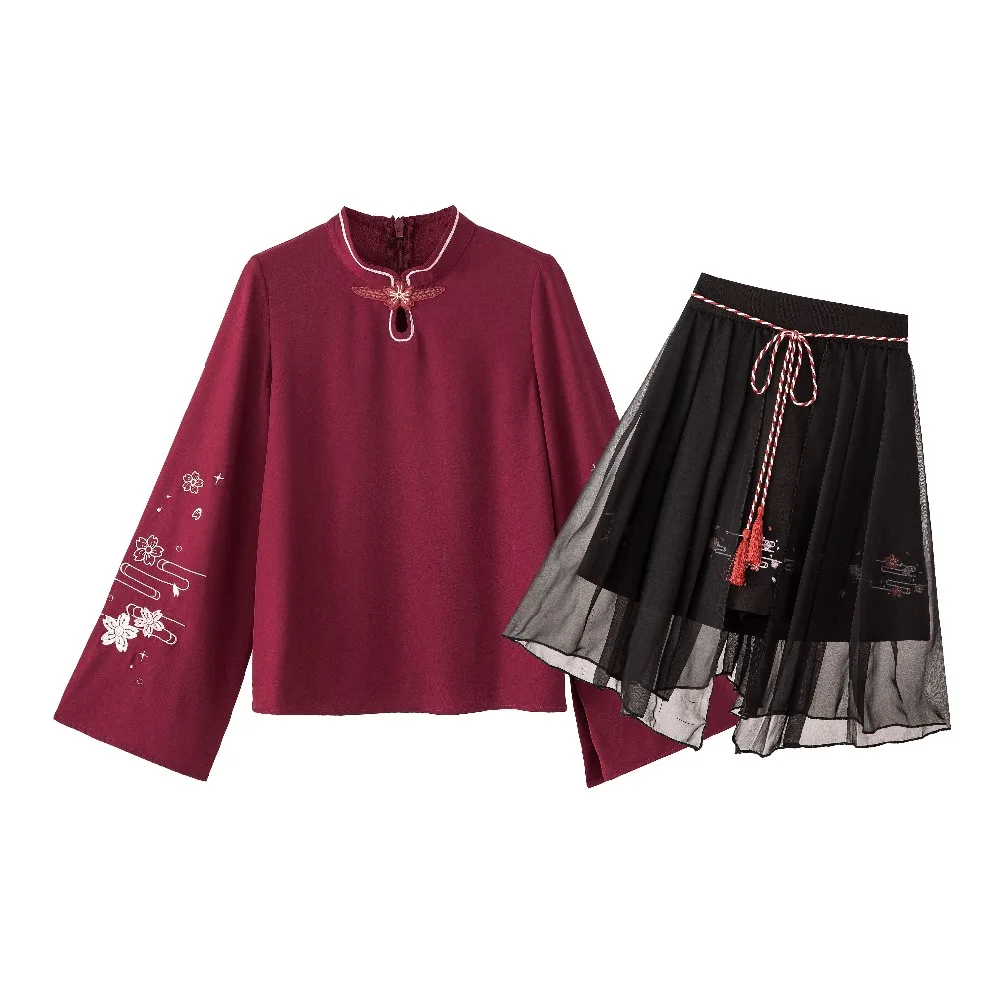 Новинка Осень 2018 Женская винтажная рубашка в японском стиле с вышивкой Сакуры и