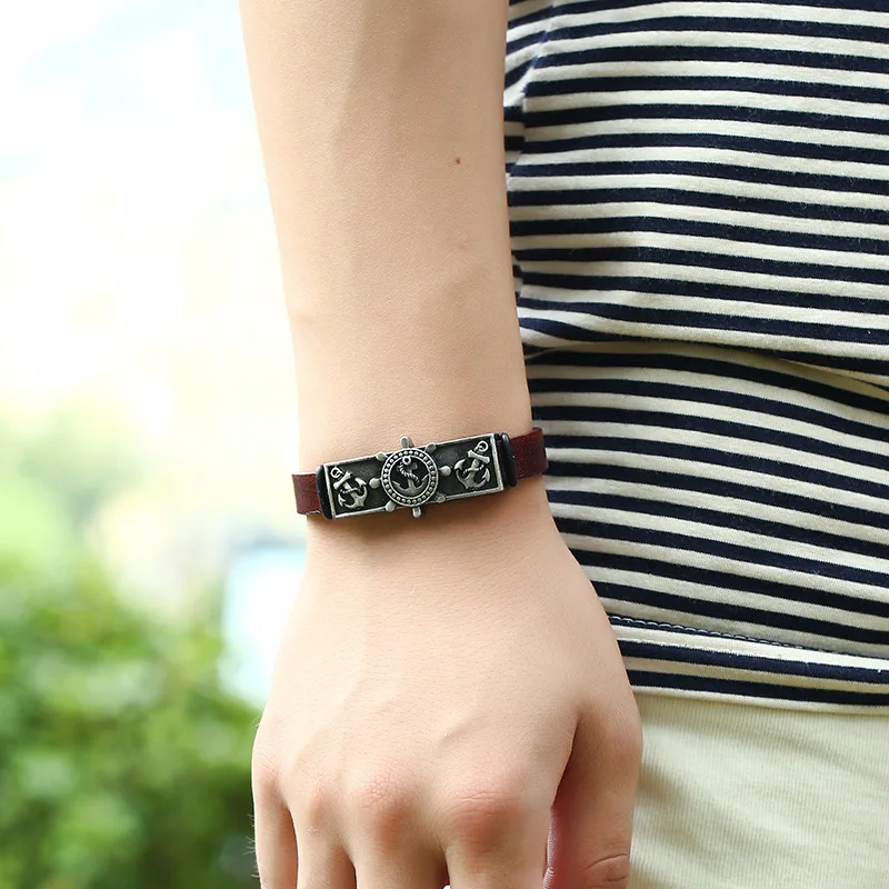 2019 New Anchor Leather Bracelets Stainless Steel Buckles Bracelet | Украшения и аксессуары