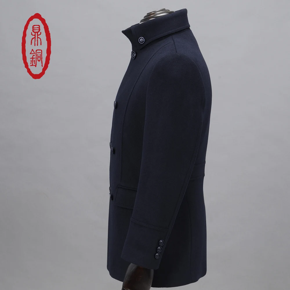 DINGTONG Шерстяное Пальто Мужчины Повседневная Slim Fit Двойной Брестед Высокое