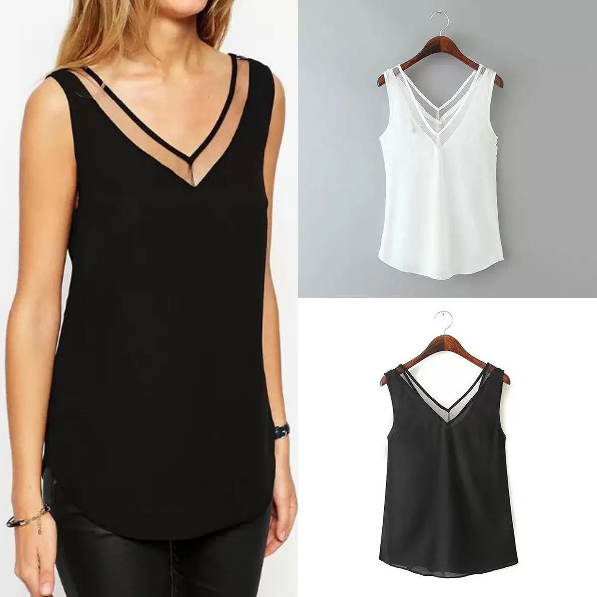 Женские офисные рубашки модные женские Топы рубашка без рукавов шифоновая